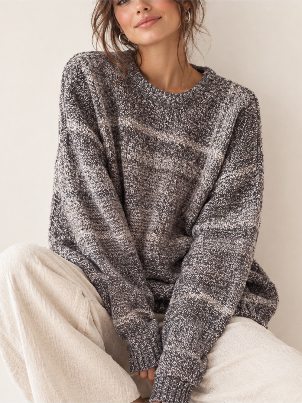 Woolrich Crewneck Sweater in Gray Marled Stripe - Size XL